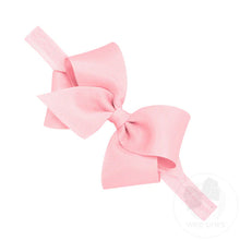 Load image into Gallery viewer, The Small Classic Grosgrain Girls Hair Bow on Baby Headband by Wee Ones is now perfect for your baby girl after adding it to this matching soft elastic band. Available in light pink and white.

