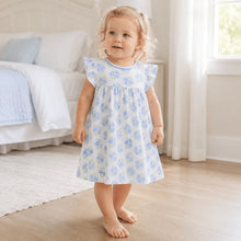 Load image into Gallery viewer, Fresh, sweet, and effortlessly timeless, the Magnolia Baby Dreamy Hydrangeas Print Dress in sky blue is a charming addition to your little girl’s wardrobe. Crafted from luxuriously soft 100% Pima cotton, this baby dress offers breathable comfort while remaining gentle on delicate skin.
