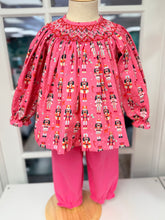 Load image into Gallery viewer, Celebrate the season with Cape Point Clothing Co.’s Nutcracker Bishop Pant Set! A charming pink nutcracker blouse paired with cozy pink corduroy pants wraps your toddler in warmth and festive joy, making chilly days feel magical and stylish. Perfect for creating unforgettable holiday memories.
