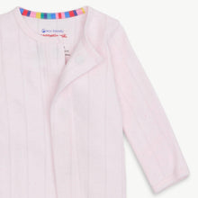 Load image into Gallery viewer, Magnetic Me’s Love Lines Pink Pointelle Magnetic Footie, also known as a sleeper, is made with magnetic closures that are quick, quiet, and a lifesaver for middle-of-the-night changes. Naturally soft + breathable for year-round wear, it's the perfect layette present made of organic cotton + delicate pointelle stitching.
