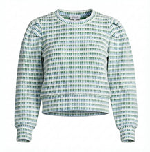 Load image into Gallery viewer, Pleat’s Peyton Top is a polished knit blouse with a modern, tween-ready feel. This textured top features softly pleated shoulders, long sleeves, and a clean, tailored silhouette that makes everyday dressing feel a little more elevated. The subtle multicolor texture adds interest while keeping it versatile enough to pair with skirts, denim, or Pleat’s coordinating Libba skort.

