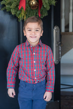 Load image into Gallery viewer, Boy&#39;s Red Tartan Plain Button Up Shirt
