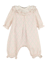Load image into Gallery viewer, This toddler girl Floral Wreath Long Bubble from Luli &amp; Me is the perfect blend of style and comfort. The ruffle collar adds a charming touch while the floral design adds a touch of whimsy. Your little one will look adorable and feel comfortable in this outfit.
