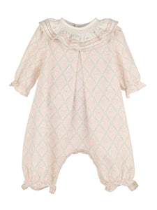 This toddler girl Floral Wreath Long Bubble from Luli &amp; Me is the perfect blend of style and comfort. The ruffle collar adds a charming touch while the floral design adds a touch of whimsy. Your little one will look adorable and feel comfortable in this outfit.