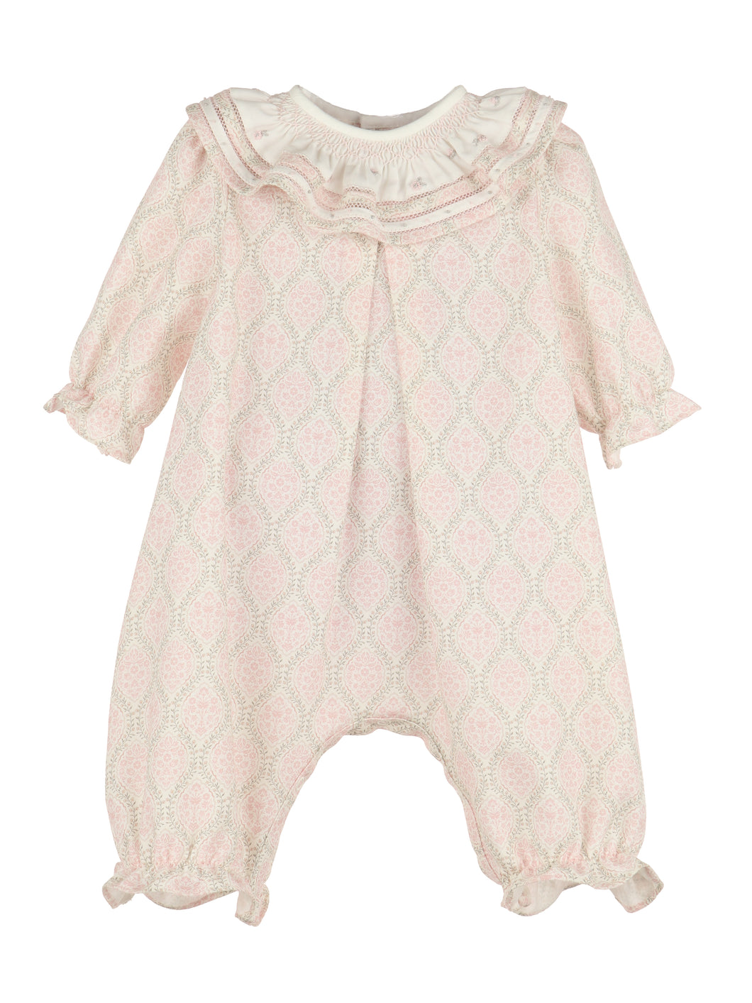 This toddler girl Floral Wreath Long Bubble from Luli & Me is the perfect blend of style and comfort. The ruffle collar adds a charming touch while the floral design adds a touch of whimsy. Your little one will look adorable and feel comfortable in this outfit.