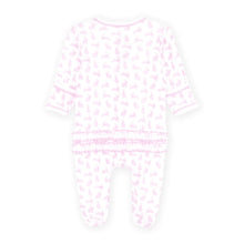 Load image into Gallery viewer, Leaping Bunnies Print Ruffle Zip Footie - Pink
