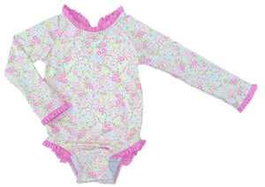 Leighton One Piece Rash Guard Swim in Fuchsia Floral