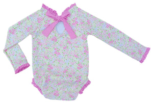 Leighton One Piece Rash Guard Swim in Fuchsia Floral