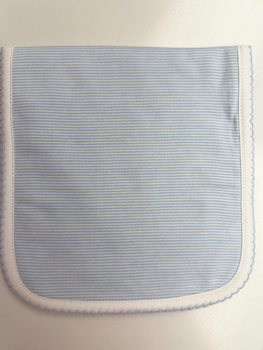 Infant Blue Stripe Burping Pad features mini blue and white stripes on 100% Pima cotton.