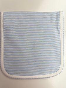 Infant Blue Stripe Burping Pad features mini blue and white stripes on 100% Pima cotton.