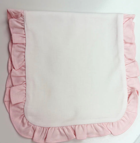 Infant White & Pink Ruffles Burping Pad made from 100%% Pima cotton. Perfect for a monogram!