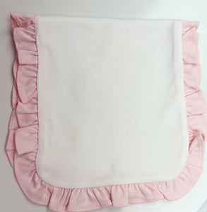 Infant White &amp; Pink Ruffles Burping Pad made from 100%% Pima cotton. Perfect for a monogram!
