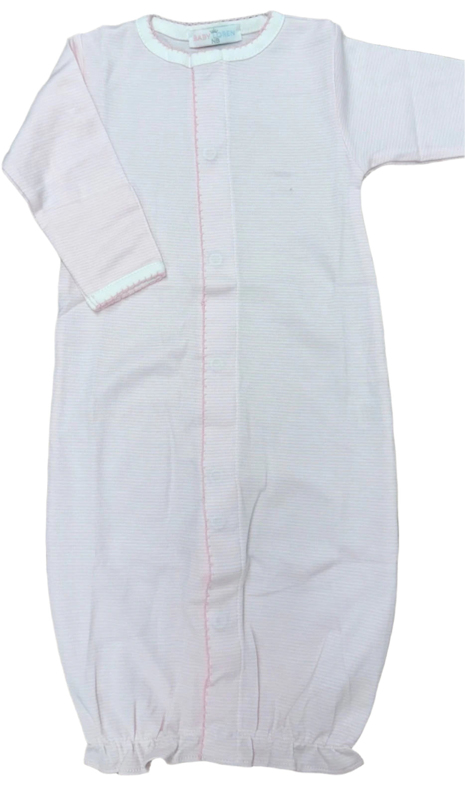 Dress your little one in comfort and style with the Infant Girls Pink Stripe Converter Gown from Baby Loren. Crafted from 100% soft Pima cotton, this gown features delicate pink and white mini stripes that add a charming touch. Its clever snap design easily converts from a cozy gown to a playful romper, offering versatile wear for growing infants. Perfect for day and night, this convertible gown ensures your baby stays comfortable while looking adorable.