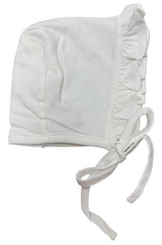 Wrap your newborn in gentle comfort with the White Ruffle Pima Bonnet from Baby Loren. Crafted from soft, breathable pima cotton, this bonnet offers a delicate touch against your baby's skin while the charming ruffle detail adds a timeless, sweet look. Perfect for everyday wear or special occasions, it keeps your little one cozy and stylish from the very start.