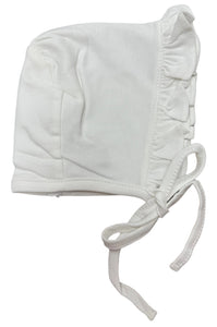 Wrap your newborn in gentle comfort with the White Ruffle Pima Bonnet from Baby Loren. Crafted from soft, breathable pima cotton, this bonnet offers a delicate touch against your baby's skin while the charming ruffle detail adds a timeless, sweet look. Perfect for everyday wear or special occasions, it keeps your little one cozy and stylish from the very start.