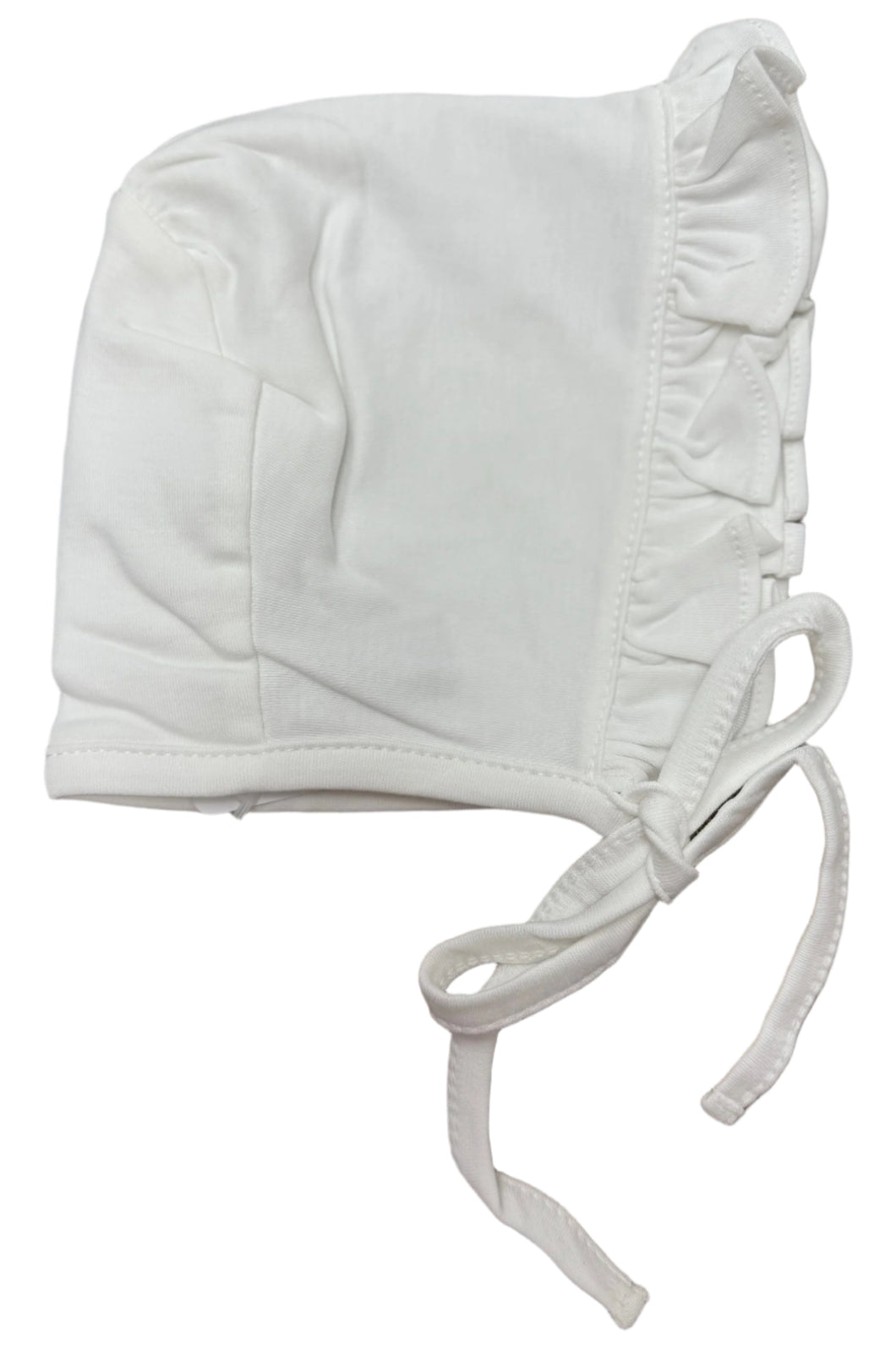 Wrap your newborn in gentle comfort with the White Ruffle Pima Bonnet from Baby Loren. Crafted from soft, breathable pima cotton, this bonnet offers a delicate touch against your baby's skin while the charming ruffle detail adds a timeless, sweet look. Perfect for everyday wear or special occasions, it keeps your little one cozy and stylish from the very start.
