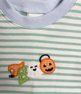 Dress your little one in cozy Halloween charm with the Infant Boys Mint Boo Luke Bubble. This knit long romper features subtle mini stripes and adorable Boo appliques, making it perfect for festive fall gatherings. Soft and comfortable, it ensures your baby stays warm while celebrating the season in style.