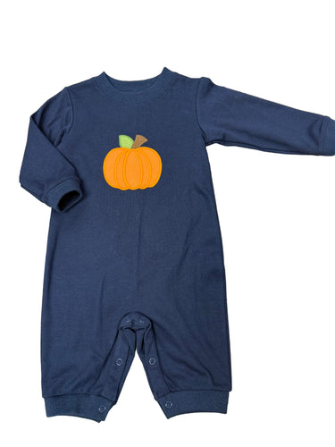 Dress your little one in cozy style with the Infant Boys Navy Pumpkin Luke Bubble by Zuccini Kids. This soft navy knit bubble features an adorable pumpkin applique, perfect for seasonal charm. Its gentle fabric keeps your baby comfortable all day, while coordinating matching sibling looks make family moments even sweeter.
