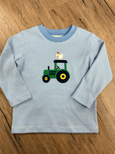 Dress your little one in the Toddler Boys Harvest Harry's Play Tee from Zuccini Kids, crafted with soft knit fabric featuring charming mini stripes. The adorable tractor and chicken applique adds a playful touch, making it perfect for everyday wear or special moments. 