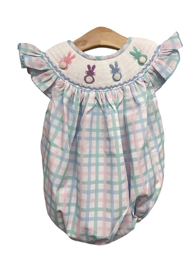 The Peeps Bishop Bubble from Shop Teeta is the perfect choice for your little girl this spring and Easter Sunday. Made from soft, pastel plaid fabric, it features a bishop neckline and adorable peeps with cotton tails. Make your infant the cutest one this Easter or at any family gathering with this charming bishop.