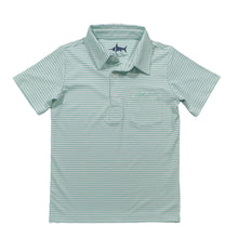 Load image into Gallery viewer, Discover the ultimate summer style with the Inshore Performance Polo from Salt Water Boys. Made with high-performance material, this signature polo features an Ocean Wave Stripe design that&#39;s perfect for all-day comfort and fun in the sun. Order now and experience the best of both worlds - style and function!
