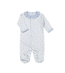 Dress your little one in the Infant Girls Mia Floral Blue Footie by Baby Loren, crafted from 100% soft Pima cotton for gentle comfort. The charming blue floral print and delicate ruffle collar add sweet style, while the convenient snap closure makes dressing quick and easy. Perfect for keeping your baby cozy and adorable all day long.