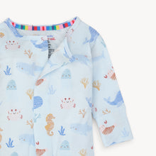 Load image into Gallery viewer, Wrap your little one in the soft and comfortable Deep Sea Jubilee Pajama Footie by Magnetic Me. With its magnetic closure and soft modal fabric, changing time will be a breeze. The adorable under the sea motif adds a touch of cuteness to any wardrobe.
