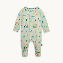 Load image into Gallery viewer, Get ready for a fun and easy bedtime with our Fairway Fetch Pajama Footie! Featuring playful dogs playing golf and driving golf carts, this footie is perfect for little ones who love to play. With an easy on and off design, bedtime will be a breeze. Order now and make bedtime a hole-in-one!
