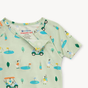 Get ready for a fun and easy bedtime with our Fairway Fetch Short Sleeve 2-Piece Pajama Set! Featuring playful dogs playing golf and driving golf carts, this pajama set is perfect for little ones who love to play golf. With an easy on and off design, bedtime will be a breeze. Order now and make bedtime a hole-in-one!