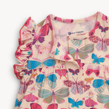 Load image into Gallery viewer, Just in time for Spring- Girl&#39;s Flutter Romper from Magnetic Me! This infant girl&#39;s outfit from Magnetic Me is designed with a vibrant butterfly pattern. Experience the convenience and ease of dressing your little one with Magnetic Me for every day wear this Spring season!
