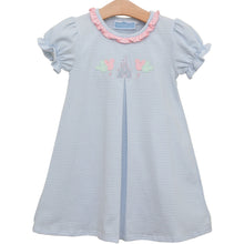 Load image into Gallery viewer, Dress your little one in enchantment with the Girls Magical Embroidered Dress from Trotter Street Kids. This charming dress includes a soft, short sleeve dress with delicate front pleats, and ruffle details. Adorned with embroidered Disney favorites, it brings a touch of magic to every adventure!
