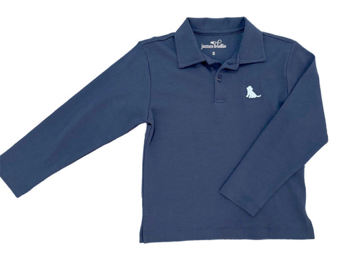 The Boys Patton Long Sleeve Polo in Navy Blue by James & Lottie offers timeless style with soft cotton comfort. Featuring a charming puppy logo, this classic polo is perfect for fall and winter events where he needs to look sharp and feel cozy. Durable and easy to wear, it’s an ideal wardrobe staple that combines sophistication with everyday practicality.