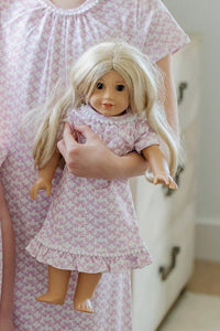 Camden 18" Doll Dress - Pretty Pink Bows to match the Girls Camden Lounge Dress in Pretty Pink Bows.