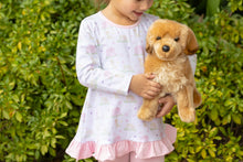Load image into Gallery viewer, Dress your little one in the adorable Puppy Pals Ruffle Pants Set from Trotter Street Kids. Featuring charming puppy and dog house prints paired with soft pink leggings, this set combines playful style with comfortable wear. Perfect for everyday adventures, it keeps your child cozy while adding a touch of fun to their wardrobe.
