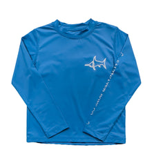 Load image into Gallery viewer, Introducing the Tybee Rashguard, your perfect companion for a summer of fun in the sun! Designed with classic blue or white colors and featuring the Salt Water Boys fish logo, this shirt will not only protect you from the sun but also add a touch of style to your beach and pool days. Get ready to make a splash and show off your bold fashion sense with the Tybee Rashguard!
