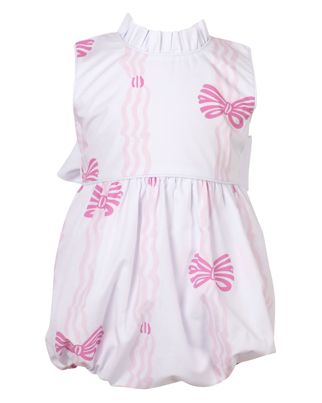 Dress your infant girl in the adorable Ada Ribbons & Bows Bubble from The Yellow Lamb. This charming bubble style outfit features a pink bow and ribbon design and a back bow tie. Don't forget to grab the matching Ada Ribbons & Bows Dress for a sibling set!