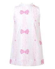 Load image into Gallery viewer, Dress your infant girl in the adorable Ada Ribbons &amp; Bows Dress from The Yellow Lamb. This charming dress features a pink bow and ribbon design and beautiful ruffle neckline detail. Don&#39;t forget to grab the matching Ada Ribbons &amp; Bows Bubble for a sibling set!
