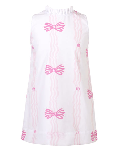 Dress your infant girl in the adorable Ada Ribbons & Bows Dress from The Yellow Lamb. This charming dress features a pink bow and ribbon design and beautiful ruffle neckline detail. Don't forget to grab the matching Ada Ribbons & Bows Bubble for a sibling set!
