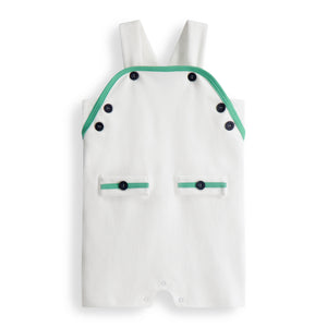 Elevate your baby boy's summer wardrobe with our Infant Boy's White Pique Romper from bella bliss! Keep him cool and stylish in this classic outfit, perfect for any occasion. Complete the look with our Footmates Tide Sandals. Don't miss out on this must-have summer essential!