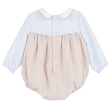 Load image into Gallery viewer, Dress your baby boy in the Cuddle Cotton Boy Bubble from Sophie &amp; Lucas, designed with a timeless classic collar and crafted from ultra-soft muslin. This cozy bubble ensures your little one stays comfortable and stylish all season long, making it an essential addition to any infant wardrobe.
