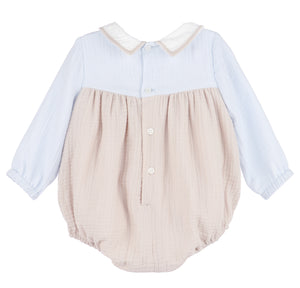 Dress your baby boy in the Cuddle Cotton Boy Bubble from Sophie &amp; Lucas, designed with a timeless classic collar and crafted from ultra-soft muslin. This cozy bubble ensures your little one stays comfortable and stylish all season long, making it an essential addition to any infant wardrobe.