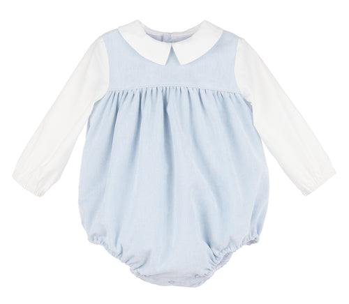 Dress your infant boy in timeless charm with the Infant Boys Vintage Corduroy Bubble by Sophie & Lucas. Crafted from soft light blue corduroy, this cozy bubble features crisp white long sleeves and a classic collar, making it ideal for family gatherings and memorable photographs. Its elegant design ensures your little one looks both comfortable and stylish for those special moments.