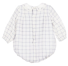 Load image into Gallery viewer, Dress your little boy in the Infant Boy&#39;s Cozy Checks Blue Bubble by Sophie &amp; Lucas, featuring a timeless white and blue check pattern on a soft, breathable cotton fabric. This classic long-sleeve bubble design ensures both comfort and style, making it perfect for everyday wear. Combining cozy softness with charming checks, it’s an ideal choice to keep your baby comfortable and looking adorable all day long.
