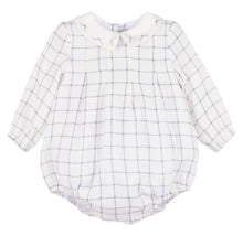 Load image into Gallery viewer, Dress your little boy in the Infant Boy&#39;s Cozy Checks Blue Bubble by Sophie &amp; Lucas, featuring a timeless white and blue check pattern on a soft, breathable cotton fabric. This classic long-sleeve bubble design ensures both comfort and style, making it perfect for everyday wear. Combining cozy softness with charming checks, it’s an ideal choice to keep your baby comfortable and looking adorable all day long.

