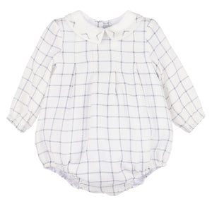 Dress your little boy in the Infant Boy's Cozy Checks Blue Bubble by Sophie &amp; Lucas, featuring a timeless white and blue check pattern on a soft, breathable cotton fabric. This classic long-sleeve bubble design ensures both comfort and style, making it perfect for everyday wear. Combining cozy softness with charming checks, it’s an ideal choice to keep your baby comfortable and looking adorable all day long.