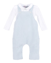 Load image into Gallery viewer, Dress your little one in timeless style with the Classic Boy Corduroy Longall from Sophie &amp; Lucas. This light blue corduroy overall offers both comfort and durability, perfectly paired with a crisp white Peter Pan collar long sleeve tee for an effortlessly charming look. Ideal for everyday wear or special occasions, this outfit ensures your child stays cozy while looking classic.
