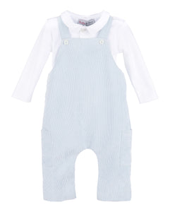 Dress your little one in timeless style with the Classic Boy Corduroy Longall from Sophie &amp; Lucas. This light blue corduroy overall offers both comfort and durability, perfectly paired with a crisp white Peter Pan collar long sleeve tee for an effortlessly charming look. Ideal for everyday wear or special occasions, this outfit ensures your child stays cozy while looking classic.