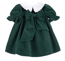 Load image into Gallery viewer, Elevate your little girl&#39;s festive wardrobe with the Girls Holly Jolly Velvet Miller Dress from Sophie &amp; Lucas. Crafted from rich dark green velvet, this dress features a charming white scalloped embroidered collar that adds timeless elegance. Perfect for holiday gatherings, it pairs beautifully with the boys Holly Jolly Bubble for coordinated family photos. Soft, stylish, and comfortable, this dress is sure to make her the center of attention this season.
