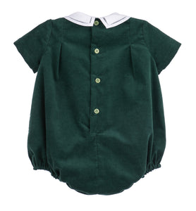 Elevate your little boy's festive wardrobe with the Boys Holly Jolly Velvet Bubble from Sophie &amp; Lucas. Crafted from rich dark green velvet, this bubble features a charming white peter pan collar that adds timeless elegance. Perfect for holiday gatherings, it pairs beautifully with the Girl's Holly Jolly Velvet Miller Dress for coordinated family photos. Soft, stylish, and comfortable, this bubble is sure to make him the center of attention this season.