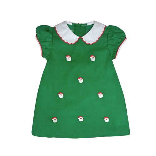 Celebrate the season in style with the Girls Santa Face Kendall Christmas Corduroy Dress from Zuccini Kids. Featuring a charming Peter Pan collar and detailed Santa embroidery, this elegant corduroy dress adds festive cheer while ensuring comfort. Perfect for holiday gatherings, it combines classic design with cozy warmth, making your little girl’s Christmas dress both adorable and timeless.